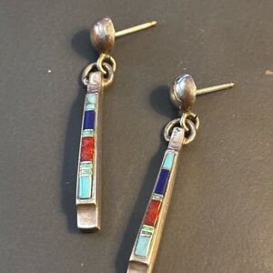 Native american Inlay Dangle sterling silver  Earrings